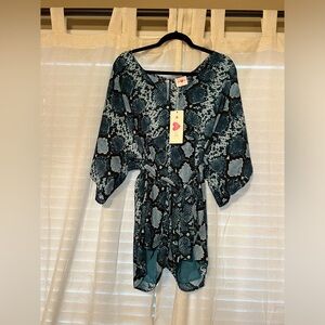 Buddy Love shorts romper, large, blue snake print